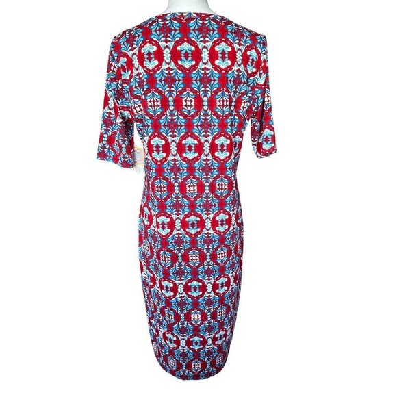 Lularoe Dress Women's Sz XL 'Julia' Red Floral Geometric Dress Short Sleeve NEW - Picture 2 of 12